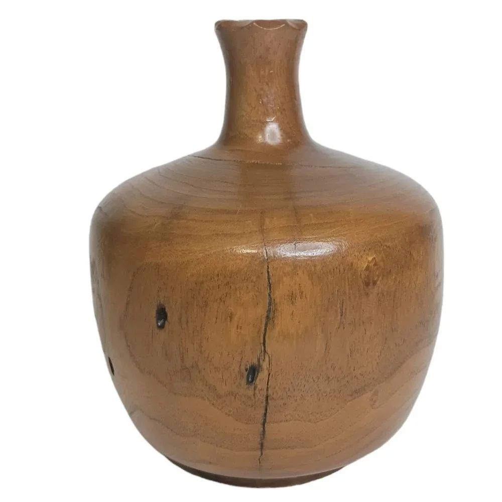 Wood Vase Handmade Small Neck Boho Style